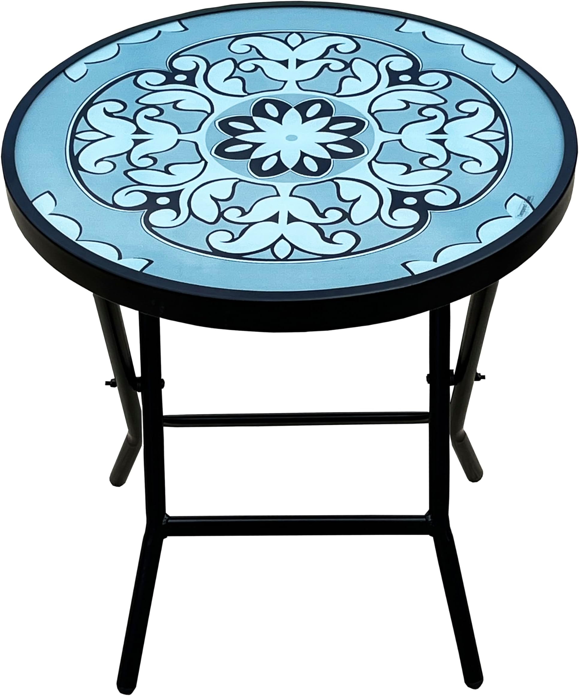 Backyard Expressions Folding Glass Patio Side Table-Mosaic Pattern-18 Inch