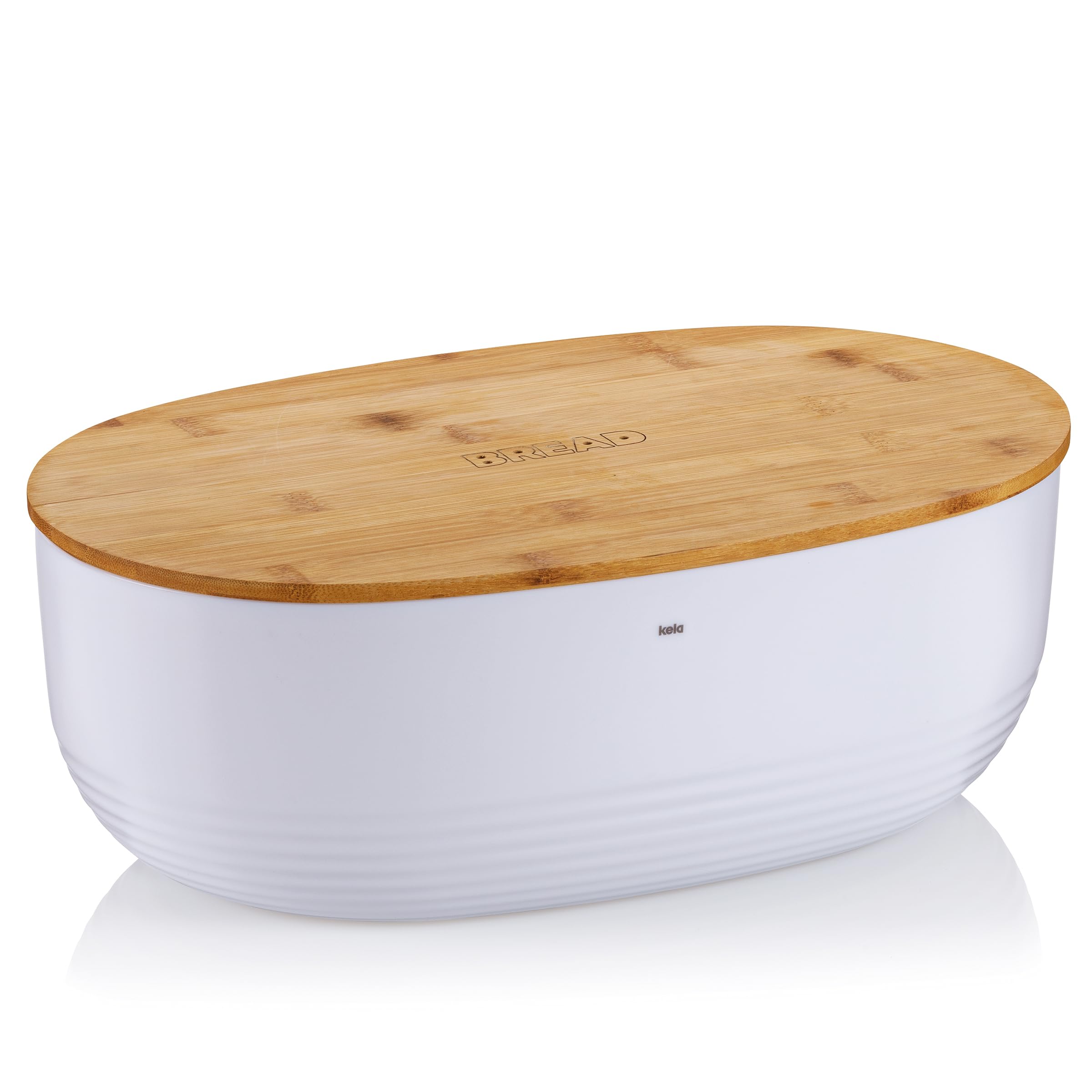 kela Caja para pan blanca con orificios de ventilación en la tapa de bambú 37,5 x 23 x 14 cm, caja para pan de plástico, NAMUR, caja para guardar pan