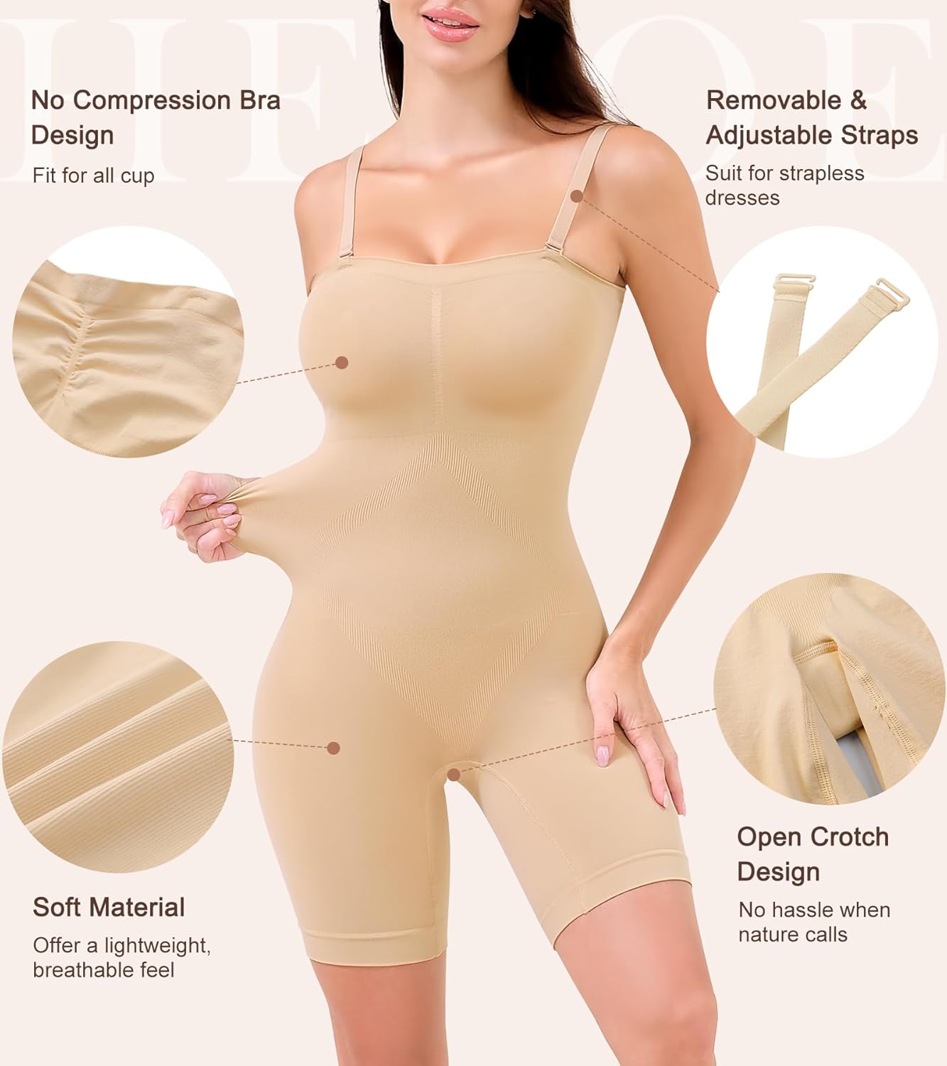 Strapless Shapewear for Women, Full Shape Wear Tummy Control Bodysuit, Seamless Slimming Body Shaper - Image 4
