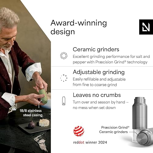 Miniatura 22 de LARS NYSØM Juego de molinillo de sal y pimienta, molinillos manuales de sal y pimienta de acero inoxidable, molinillo de cerámica ajustable, diseño