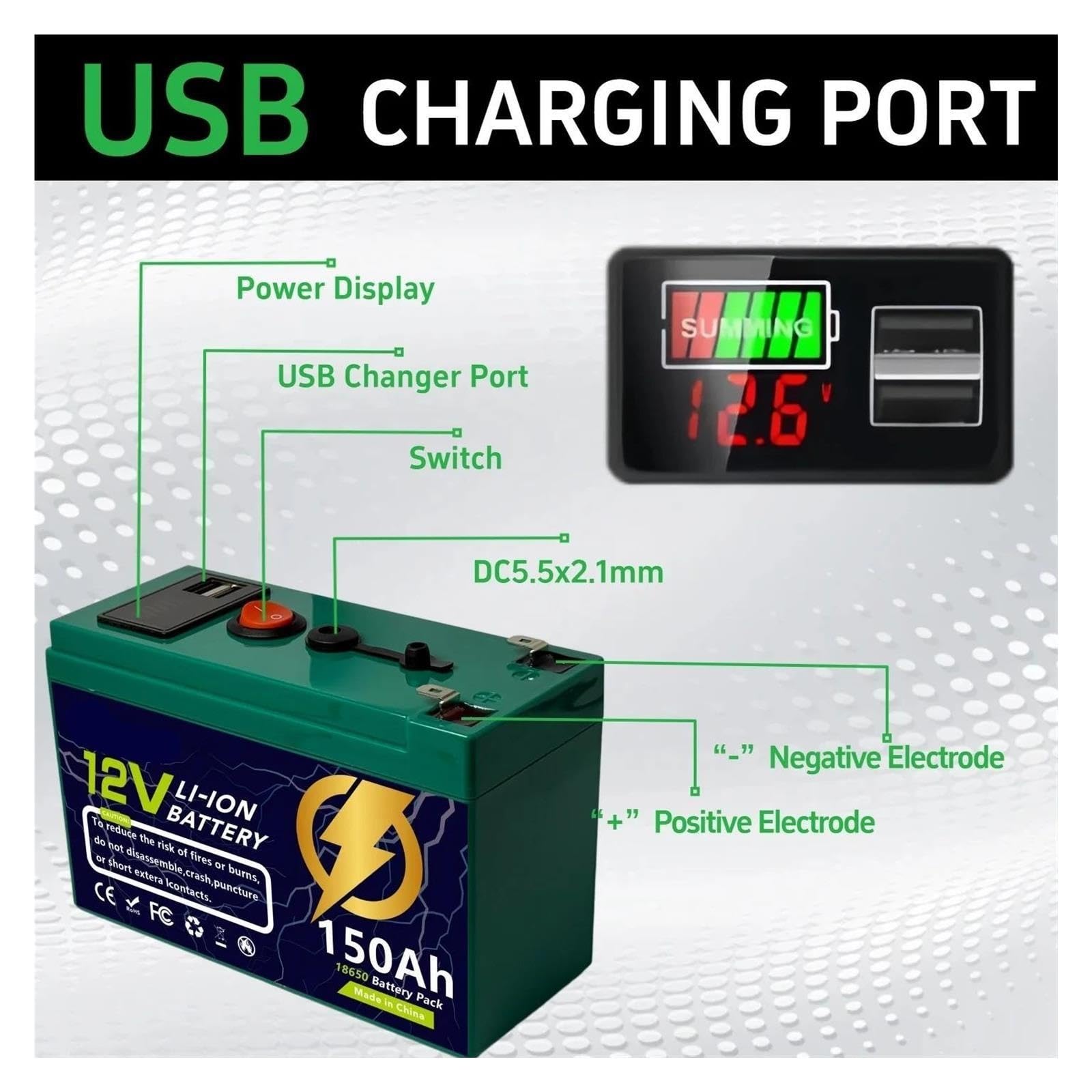 Batteria agli ioni di litio da 12 V 150 Ah, batteria lifepo4