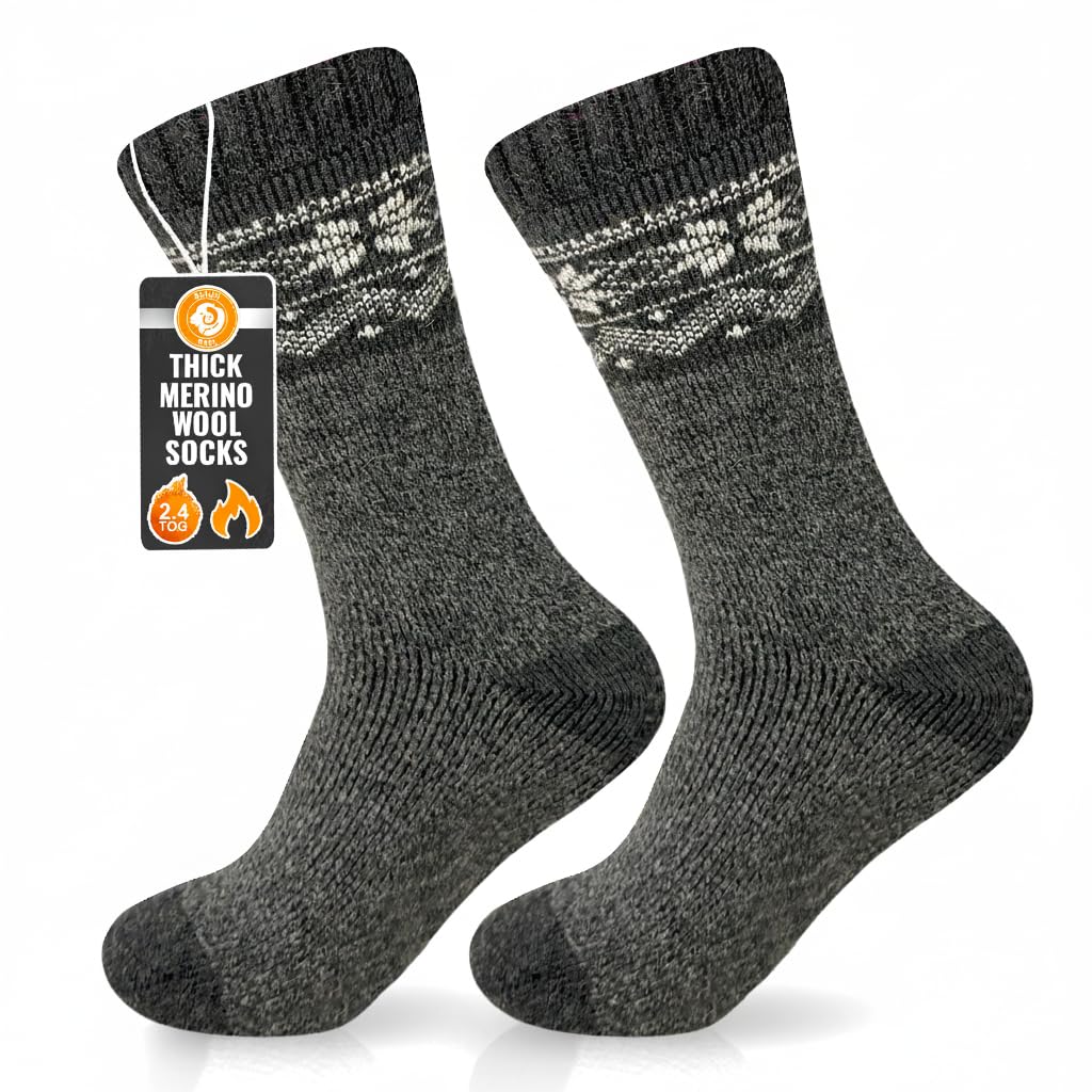 Towelogy Men’s Merino Wool Hiking Socks 2.4 TOG | Thermal Ultra Warm Boot Sock for Hiking, Walking, Trekking in Winter | UK 6–11 (Charcoal)