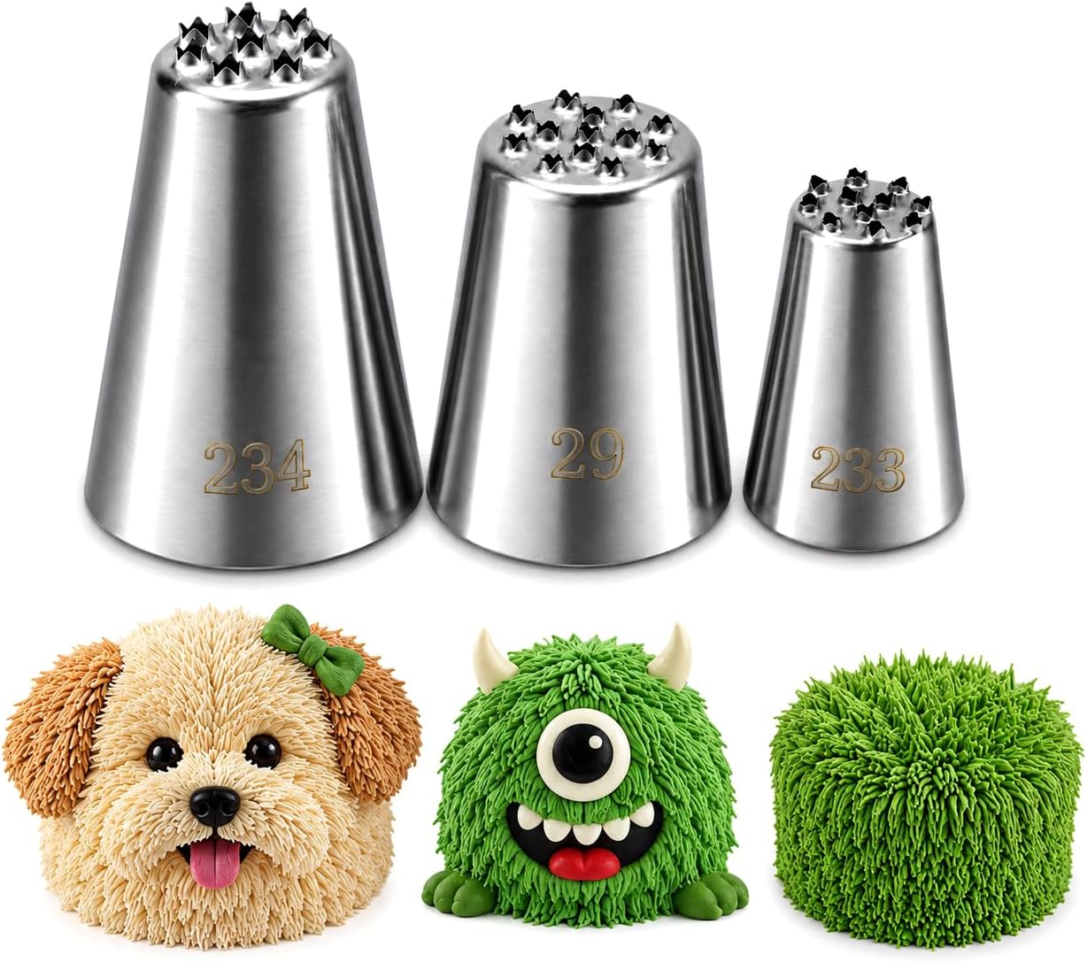 3 Pack Stainless Steel Seamless Piping Icing Tips 29 233 234, Large Grass Piping Nozzle, Cake Decorating Tools for Cupcake Baker