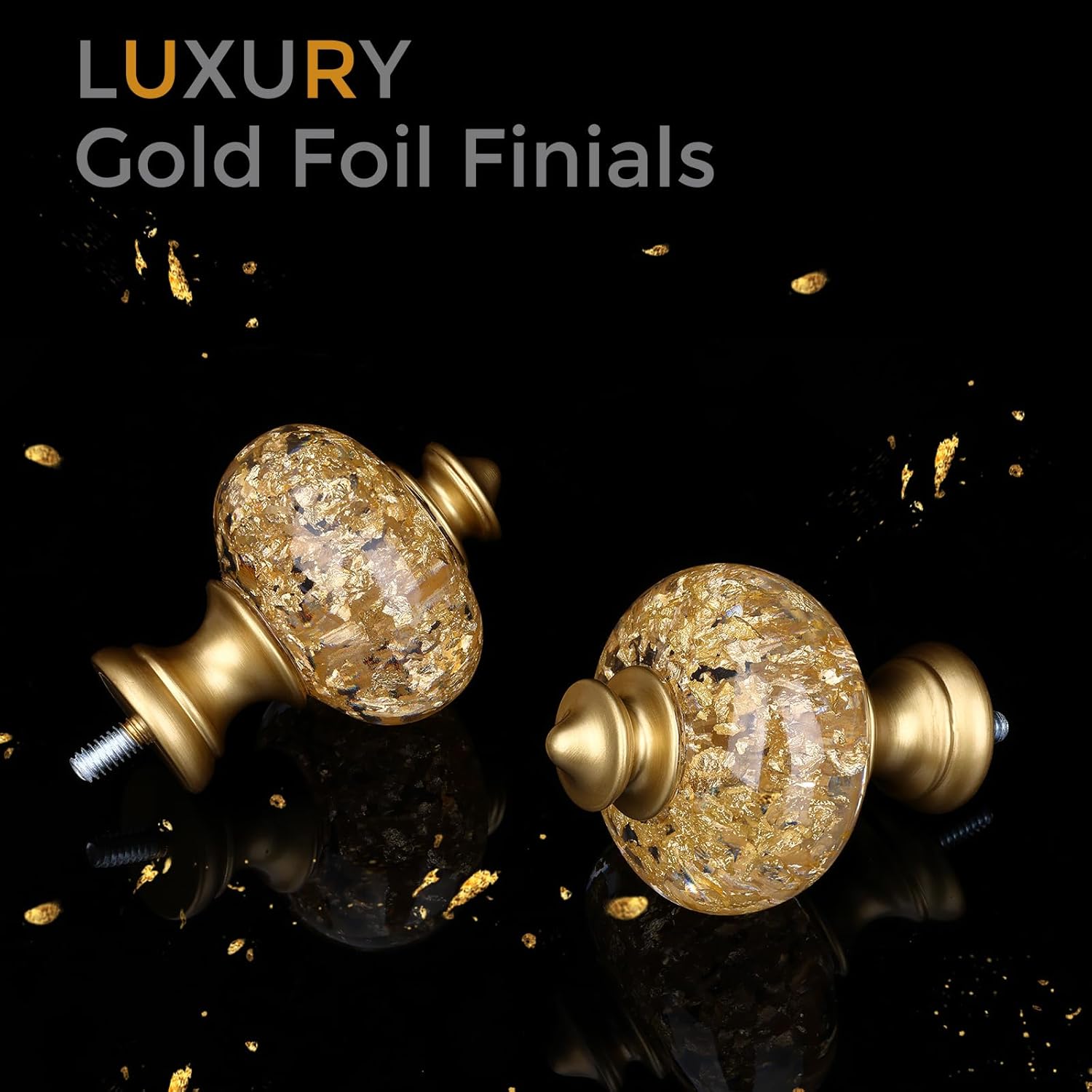 2 Pack Gold Curtain Rod for Windows 28 to 48 Inches, 1'' Heavy Duty Adjustable Modern Drapery Rods with Unique Crystal Finials, Luxury Decorative Curtain Rods, Size: 30-60''