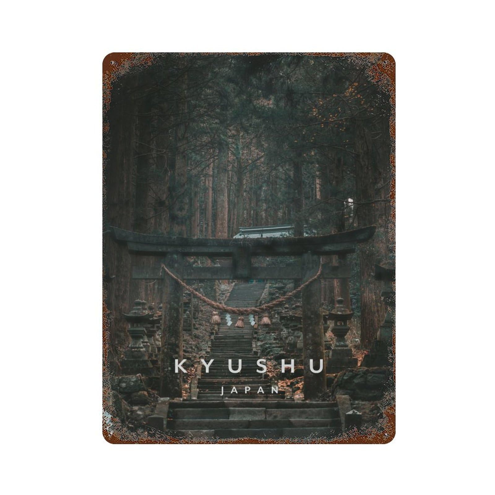 Vintage Metal Tin Sign Kyushu Japan 15.7"x11.8", Industrial Home Decor for Farmhouse, Kitchen And Entryway Decor