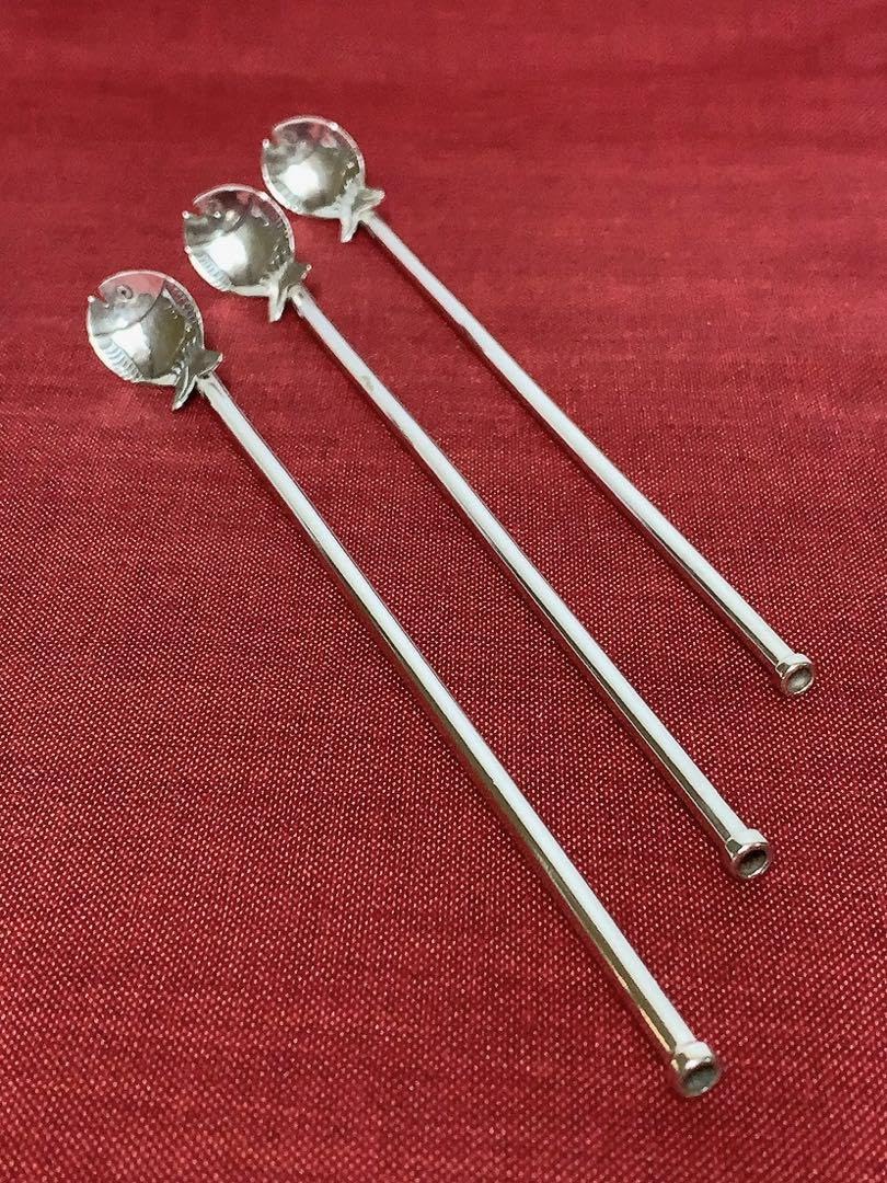 純銀925Sマドラー＋ストロースプーン、ヨーロッパ製メーカー不詳