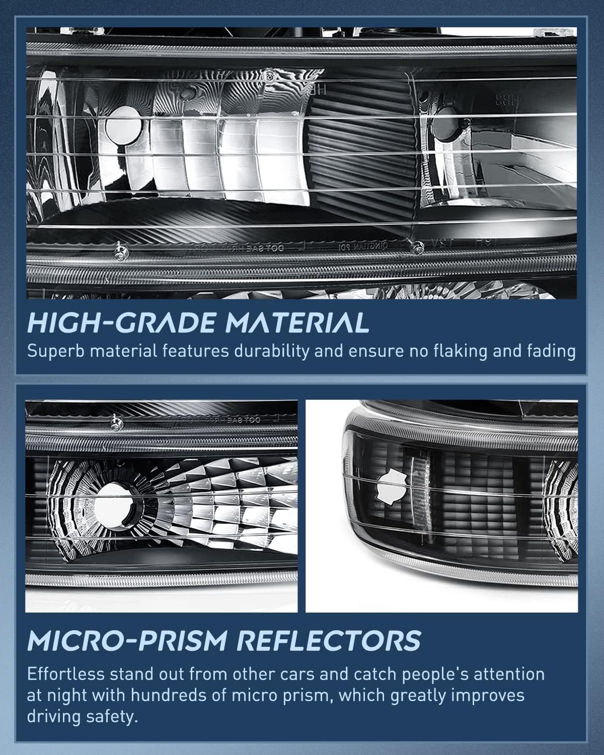 Nilight Headlight Assembly for 1999 2000 2001 2002 Chevy Silverado Avalanche 1500 1500HD 2500 2500HD 3500 Chevrolet Tahoe Suburban Replacement Headlamp Housing Bumper Lights Set