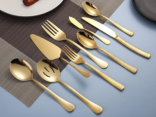 Miniatura 4 de Juego de cubiertos de acero inoxidable de 21 piezas con utensilios para servir, cubiertos para 4 personas, incluye tenedores, cucharas, cuchillos