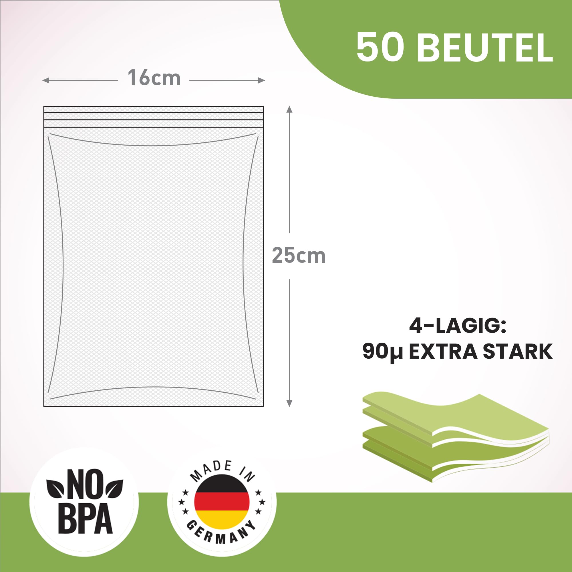 culivac Vakuumierbeutel Original – 50 Stück 16x25cm – 90µm reißfest | Vakuumbeutel für alle Vakuumierer, BPA-frei, dicht, Sous-Vide, wiederverwendbar, 6× längere Frische, Made in Germany