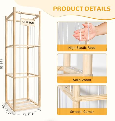 Miniatura 2 de Almacenamiento de animales de peluche, organizador de almacenamiento de juguetes de madera con ruedas, organizador de juguetes de ahorro de espacio,