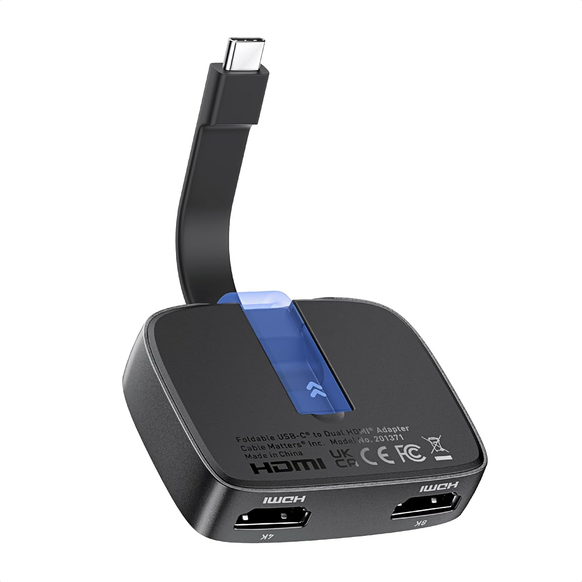 Cable Matters Adaptador portátil USB C a HDMI dual | 2x 4K@60Hz / 1x 8K@30Hz, pantalla extendida macOS One, plegable, compatible con Thunderbolt 4, para Dell XPS/Surface Pro/MacBook