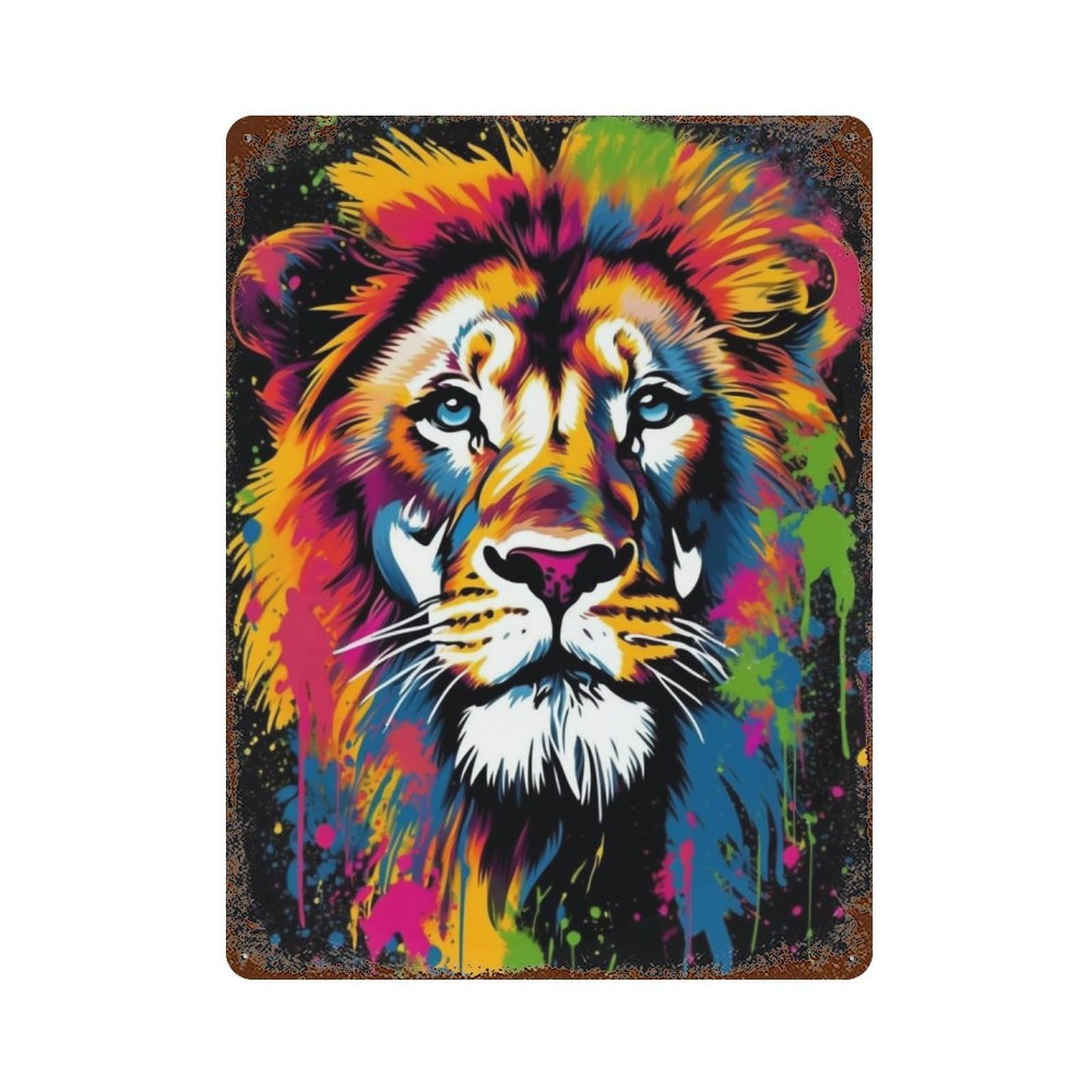 Colorful Lion Art Print-17 Distressed Metal Wall Sign 15.7"x11.8", for Basement, Hobby Room And Garage Decor, Shabby Chic Decor