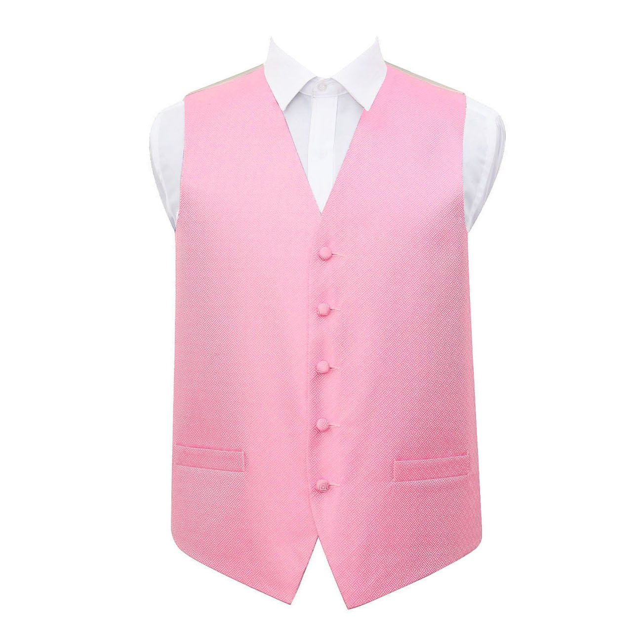 DQT Mens Greek Key Patterned Jacquard Waistcoat – Wedding Business & Formal Suit Vest - Baby Pink 38" (M)