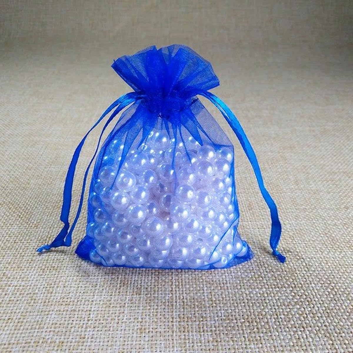 Sacs cadeaux Organza Pochettes à cordon pour bijou Sacs en Organza 7x9 9x12 10x15 13x18CM, 100 pièces, sacs d'emballage de bijoux, décoration de fête de mariage, sacs à tirer, pochettes cadeaux(Royal