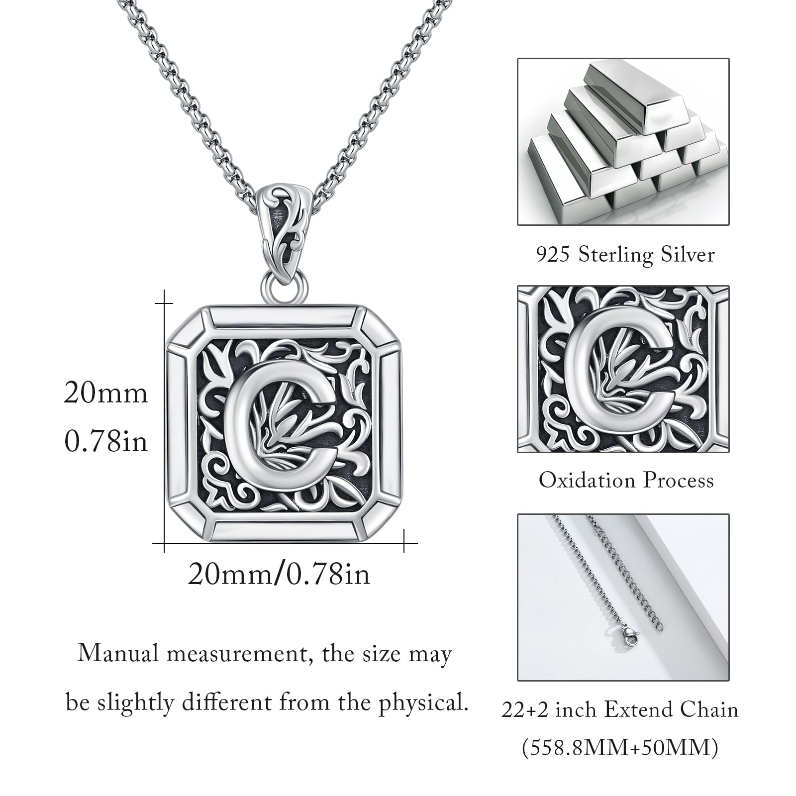 REDSUN Buchstabe Kette 925 Sterling Silber Buchstabe Halskette Retro Oxidation Stil Anhänger Initiale Halskette Amulett Schmuck für Männer Freund Bruder Frauen