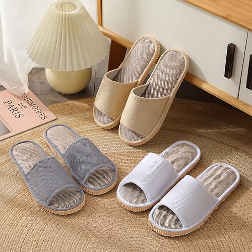 Teceyfeet Lot de 4 paires de pantoufles d'invité - Chaussures de bain en lin pour invités - Pantoufles lavables - Antidérapantes - Plates - Pour femmes et hommes, 39/44 EU – vue 7