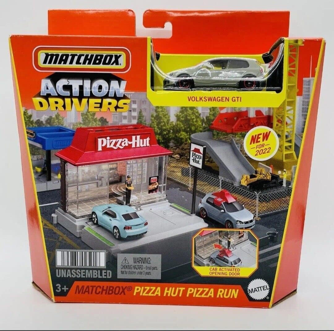 Matchbox - Auto Drivers - Pizza Hut Pizza Run Play Set - Includes Volkswagen GTI car