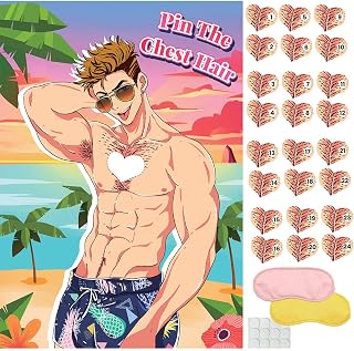 Bridal Shower Games Bachelorette Party Games - Pin Sticker on The Hunk 24 Players, Birthday Wedding Activities Pin The Tail Game for Girls Nights Travel Road Trip Engagement Party Supplies Favors