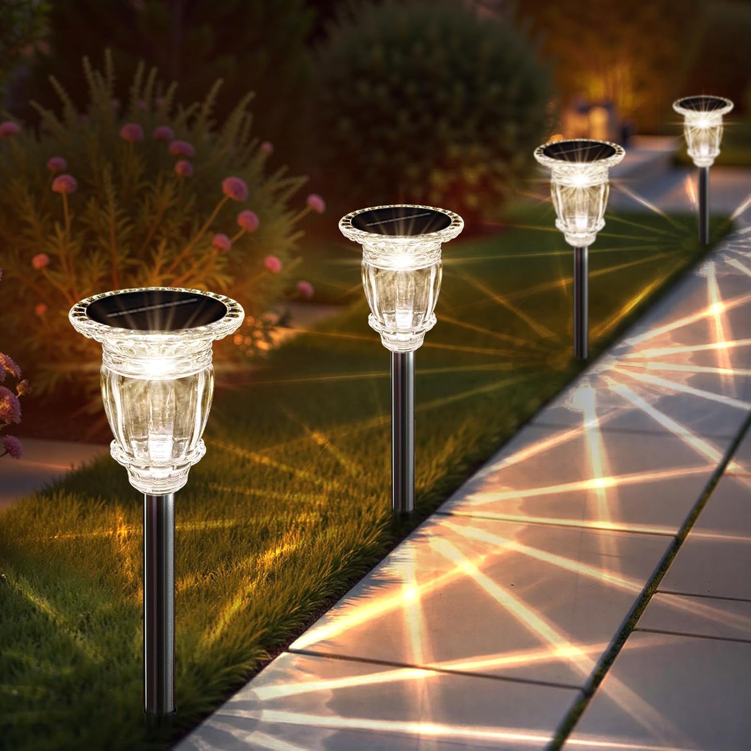 Solar Pathway Lights Outdoor 6 Pack, 10 Modes RGB Color Changing & White Solar Garden Lights, 17.5" IP65 Waterproof Glass Stainless Steel Solar Powered Landscape Lights for Yard Walkway Driveway Patio