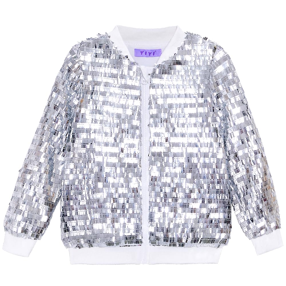 YIYI Girls Jackets Sequin Bomber Glitter Sparkly Varsity Kids Shiny Trendy Birthday Party Clothes Halloween Christmas