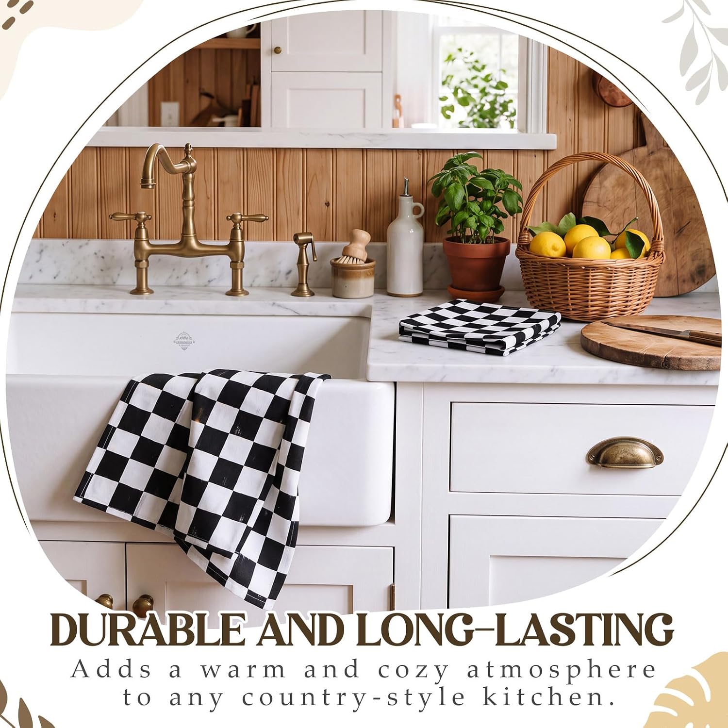 2 Pack 25.2'' x 18.11'' Cotton Dish Towel,Black and White