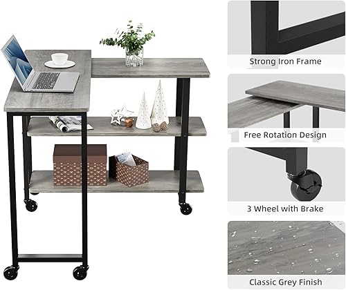 Miniatura 6 de Towallmark 360 Rotatable Sofa Side Table Mobile End Table with 2-Tier Storage Shelves, Mobile Laptop Table with Sturdy Metal Frame and 6 Universal