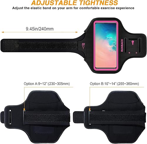 Miniatura 6 de Brazalete para Samsung Galaxy S25+S24+S23+S22+S20+S10+S9+S8+, bolsa de gimnasio con soporte para llaves y ranura para tarjetas (rosa)