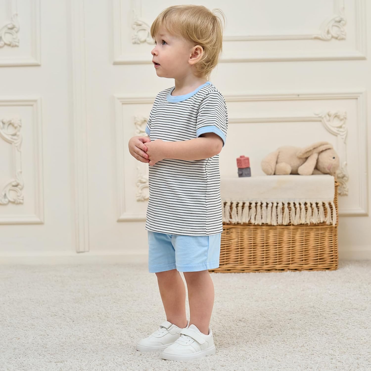 Toddler Baby Boy Summer Outfit Striped Short Sleeve T-Shirt Shorts Set 2-Piece Boys Outfits Clothing Sizes 18M-5T - Image 3