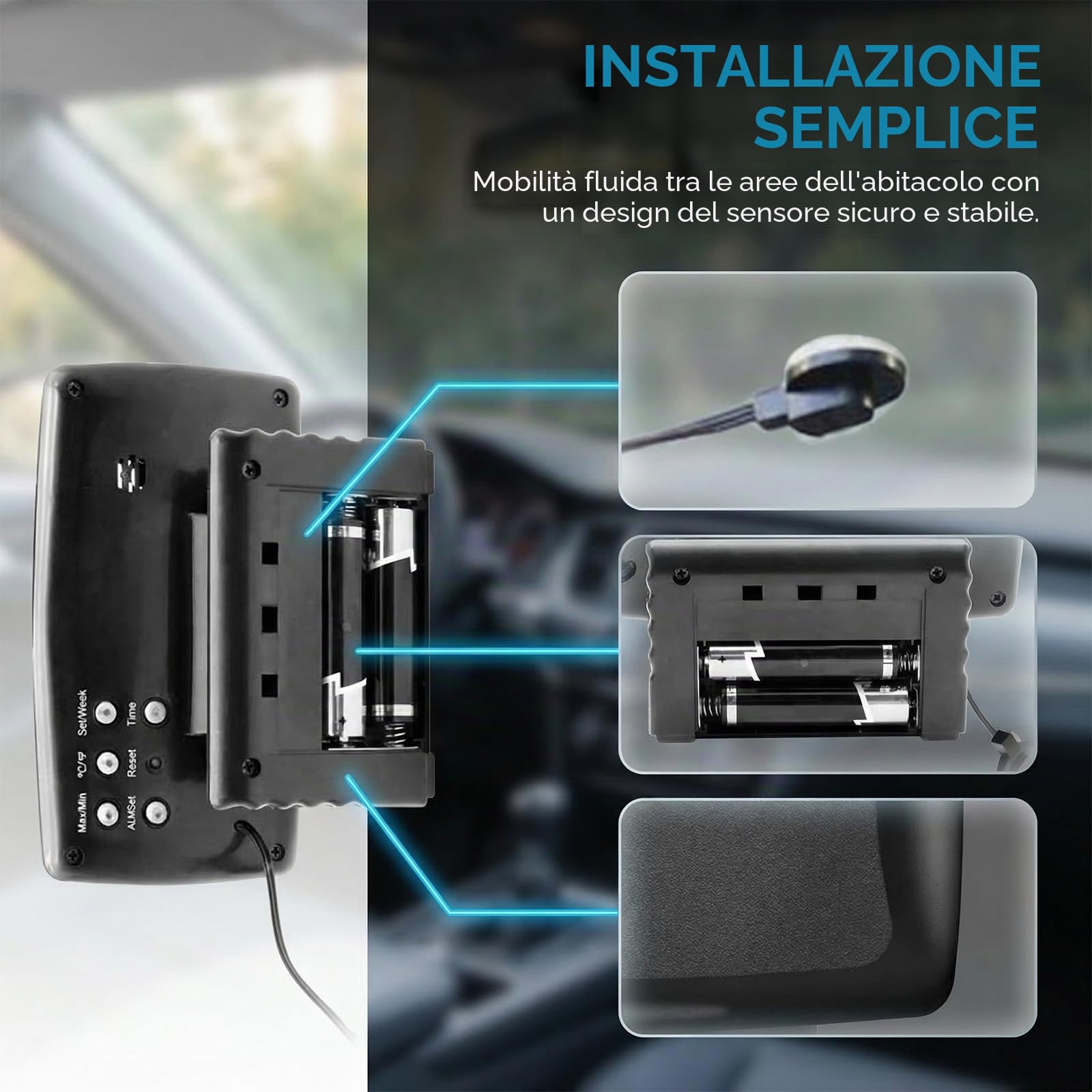 termometro per auto, sveglia digitale, misuratore di temperatura con retroilluminazione, termometro per auto