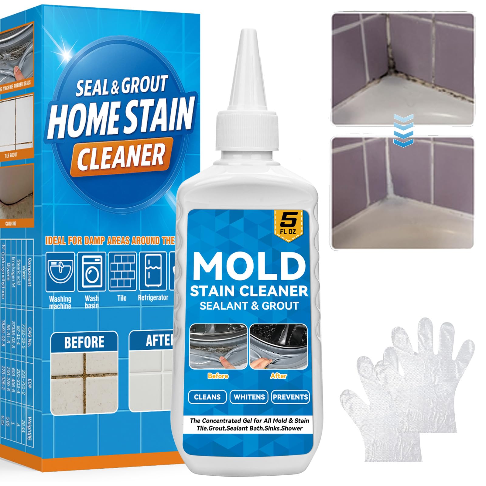 Mould Stain Remover Gel 150 ml, Effektiver Mould & Mildew Reiniger für Bad, Küche, Fliesen, Wände & Fugen – Leicht anzuwenden, Tropffreie Formel (150, Gramm)