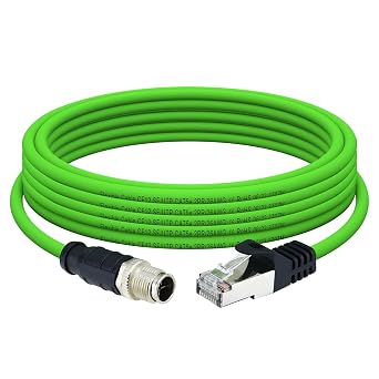 M12 X-Coded 8 Pin to RJ45 Ethernet Cable 10Gbps Cat6A Industrial Ethernet Shielded Cable Waterproof for Cognex and Automation Application SFTP 26AWG 5m 16.5Ft