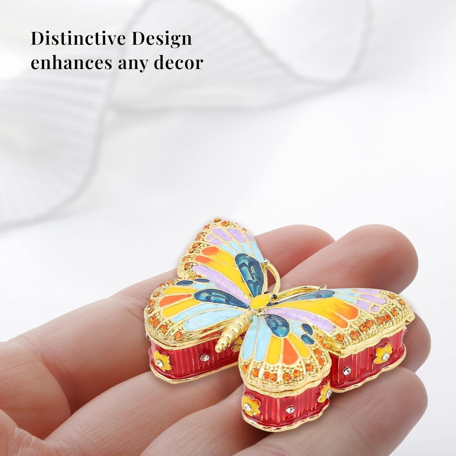 SHOP LC DELIVERING JOY Women Crystal Enameled Butterfly Trinket Box Box Organizer in Dualtone Birthday Christmas Gifts - Image 2