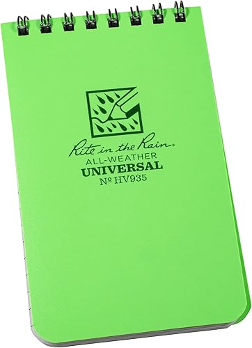 Miniatura 2 de Rite in the Rain - Cuaderno con espiral superior, 3 x 5 pulgadas, cubierta color verde fluorescente Hi-Viz, patrón de página universal, paquete de 3
