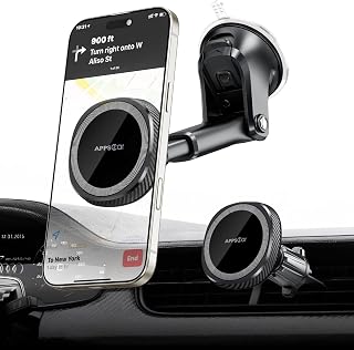 APPS2Car Phone Holder Magnetic, 17xN52 Magnets Mobile Phone Holder Adjustable Car Phone Mount Long Arm For Air Vente/Windscreen/Dashboard Compatible For iPhone 13-17