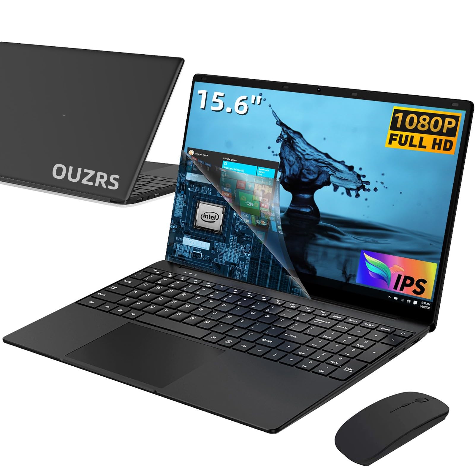 Ordinateur Portable 15,6 Pouces, 16 Go RAM 256 Go SSD, 1 TB Extensible