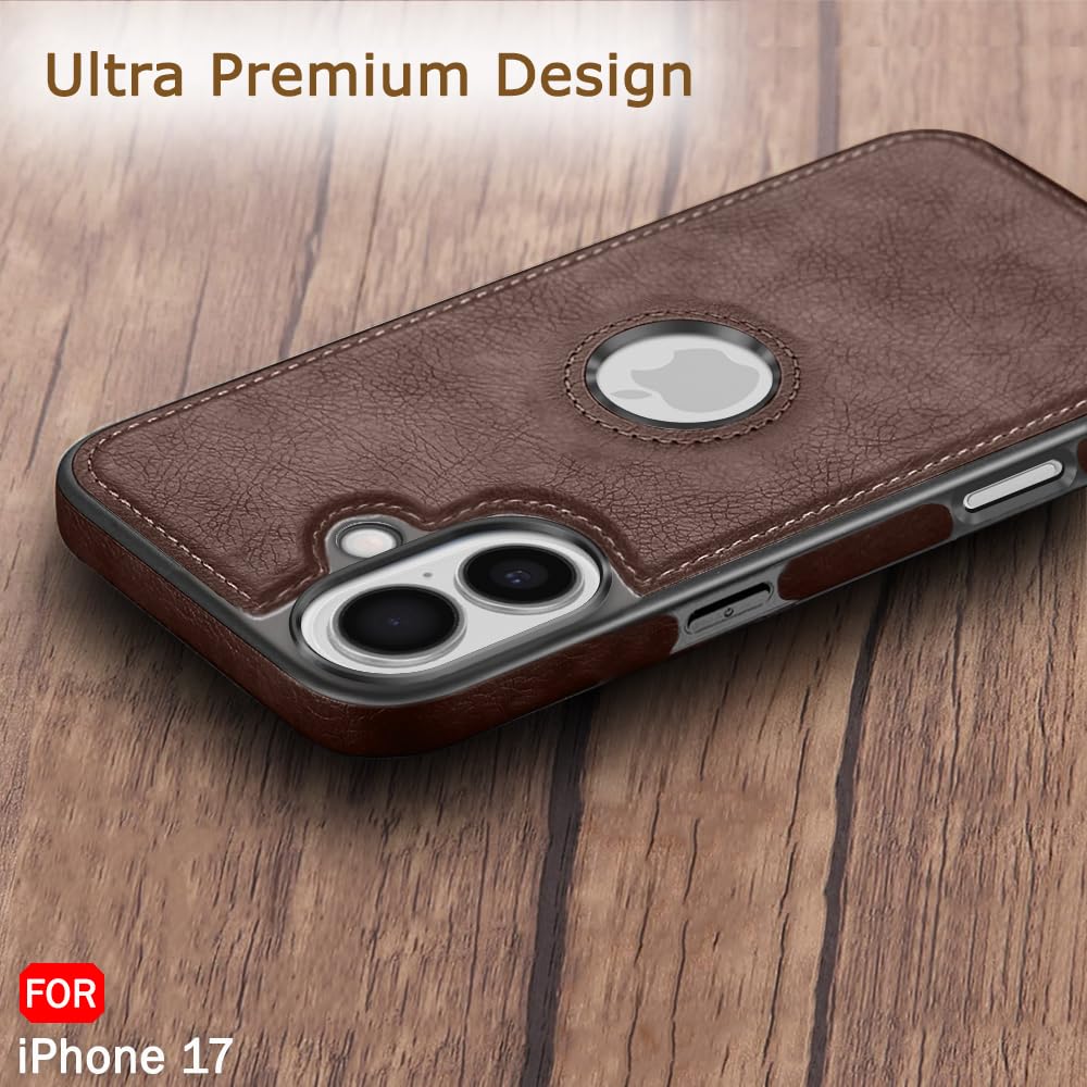 TheGiftKart Genuine Leather Finish Back Cover Case for iPhone 17 | Shockproof Design | Raised Edges for Camera & Screen Protection | Stunning Minimalist Design Back Case Cover (Chrome Sides, Brown) — Amazon image 4
