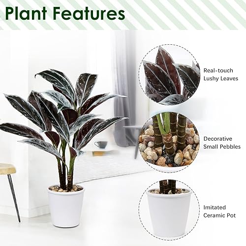 Miniatura 2 de Briful Planta artificial de Fruticosa de Cordyline de 24.8 pulgadas, plantas artificiales decorativas para interiores tropicales en maceta blanca