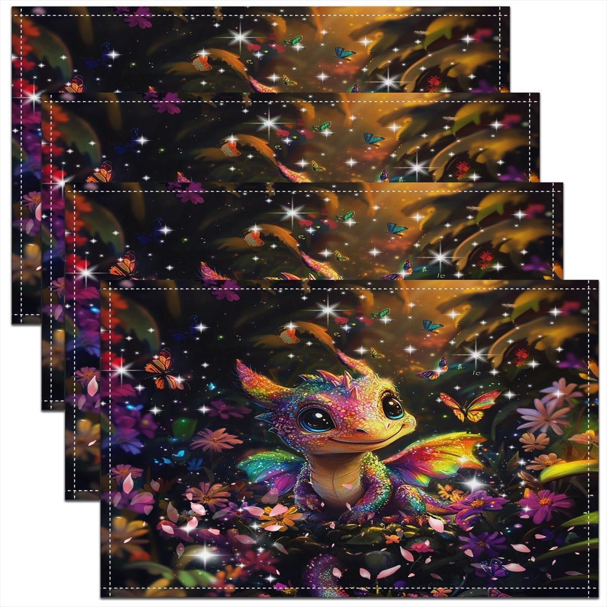 Feelyou Dragon Placemats Set of 4 18"x12" Kawaii Placemat for Kitchen Dining Table Decor Indoor Outdoor Wild Life Table Place Mats Dragon Decor Decor Table Place Mats Purple Blue image 5