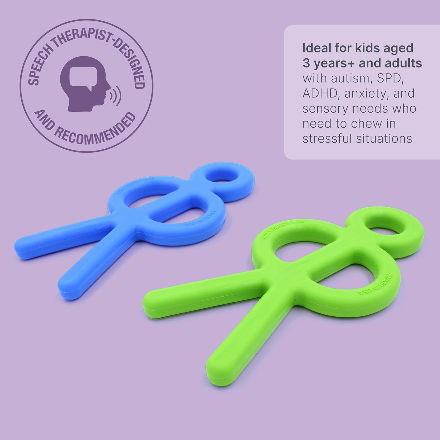 ARK Buddy Bite™ Chewable Stick Figure, Sensory Toys for Kids and Adults, Chewy Fidget for Autism, ADHD, SPD, Anxiety, Medical-Grade Chew Tools, XT, Firm, Lime Green