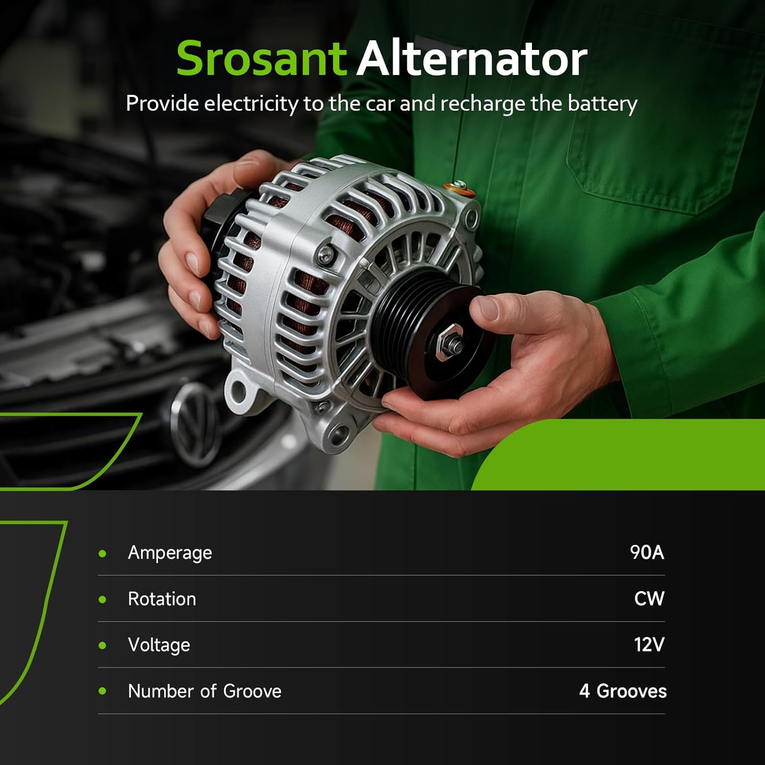 New Alternator Compatible with Hyundai Elantra 2007-2012 2.0L L4 & Kia Soul 2010-2011 2.0L L4, Spectra 2007-2009 2.0L L4, Spectra5 2007-2009 2.0L L4, 11311N 3730023650