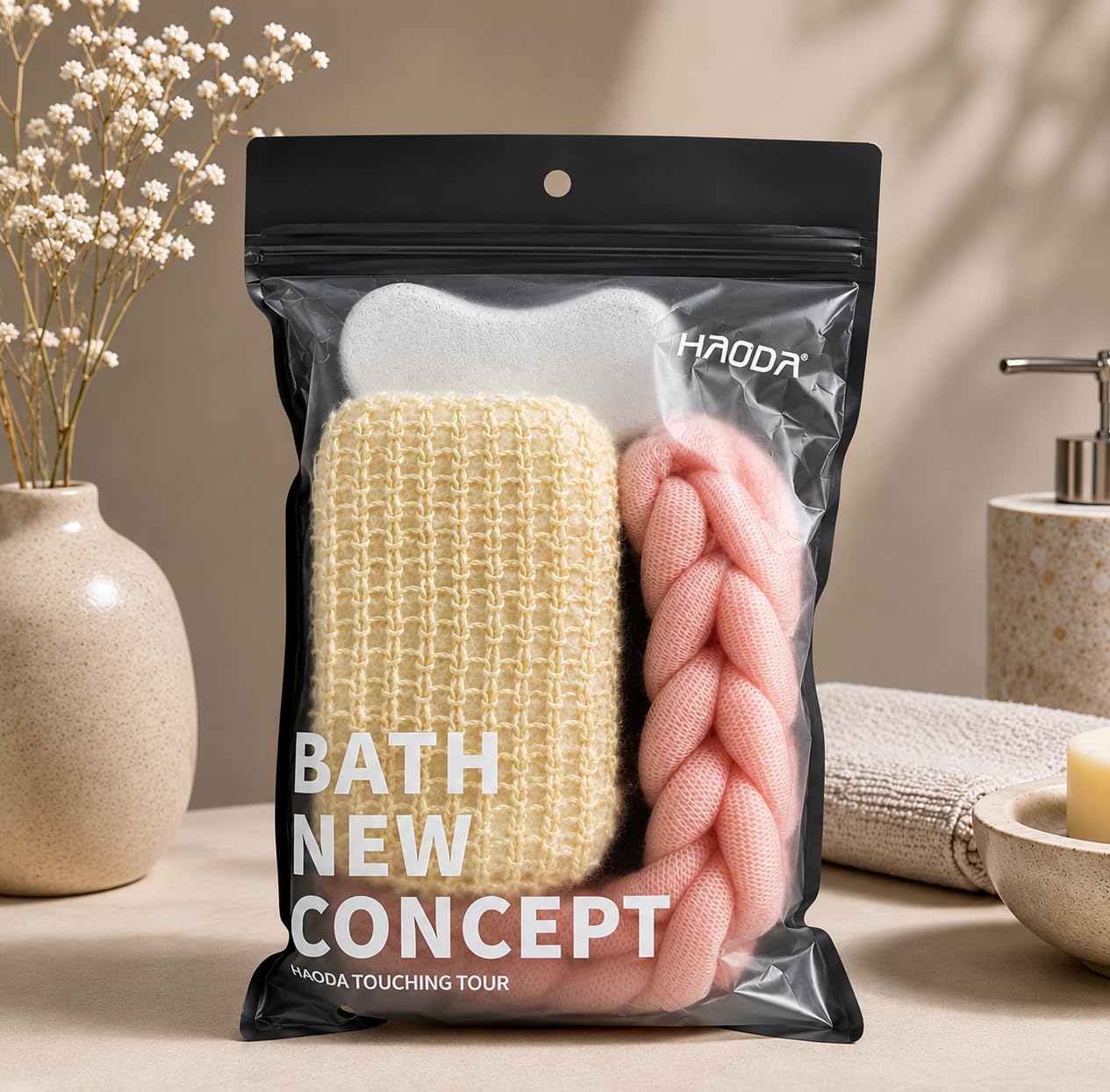 Bathroom Essentials Set | Back Scrubber for Shower, Body Sponge & Pumice Stone | Exfoliating Body & Foot Care Accessories-image-8