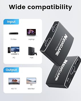NEWCARE 1 in 2 HDMI Splitter, 4K@60Hz for Dual Monitors - 3.9Ft High Speed Cable, 1 Source to 2 Displays (Black)