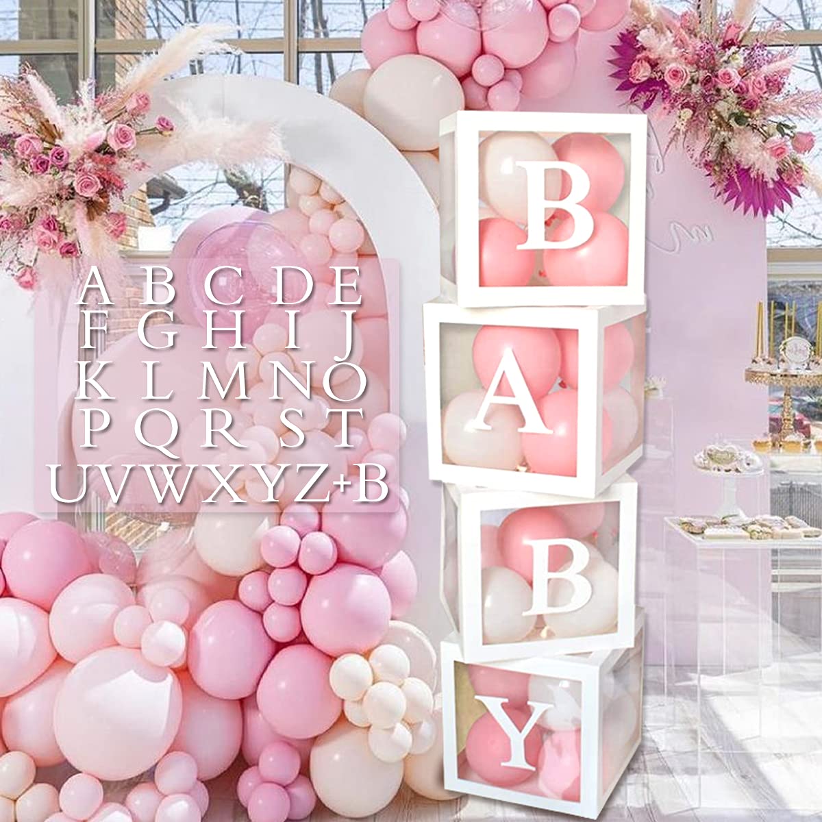Baby Shower Balloon Boxes, Baby Shower Decorations with 4PCS White