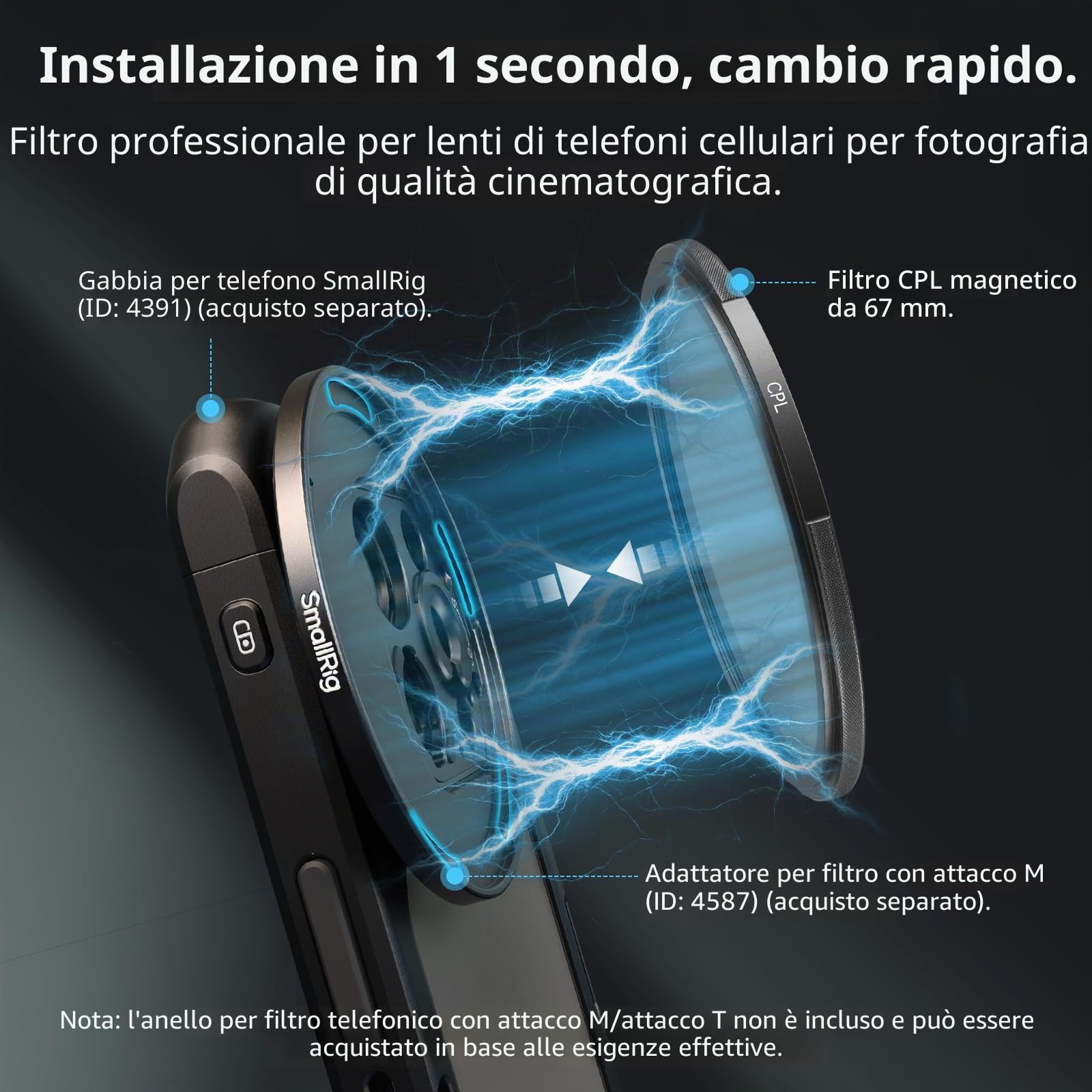 SMALLRIG Filtro Polarizzatore Circolare Magnetico da 67 mm + Anello Filtrante Filettato da 67 mm, Vetro Ottico HD Filtro Polarizzatore Circolare Multi Nano Rivestito a 28 Strati CPL Magnetico - 4582