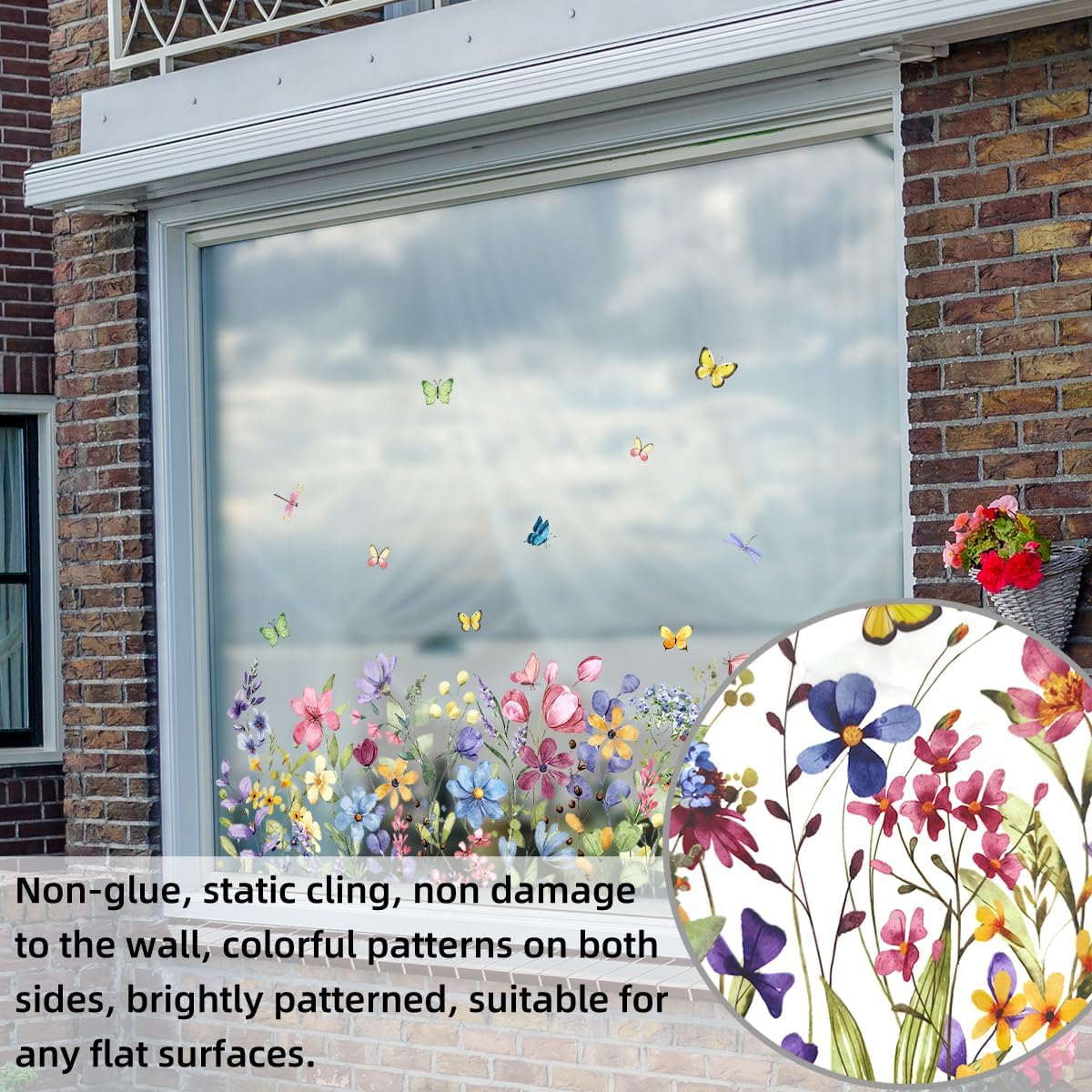 Flower Window Clings Colorful Spring Summer Floral Window Stickers Spring Wildflower Windows Decals Double-Sided for Office Home