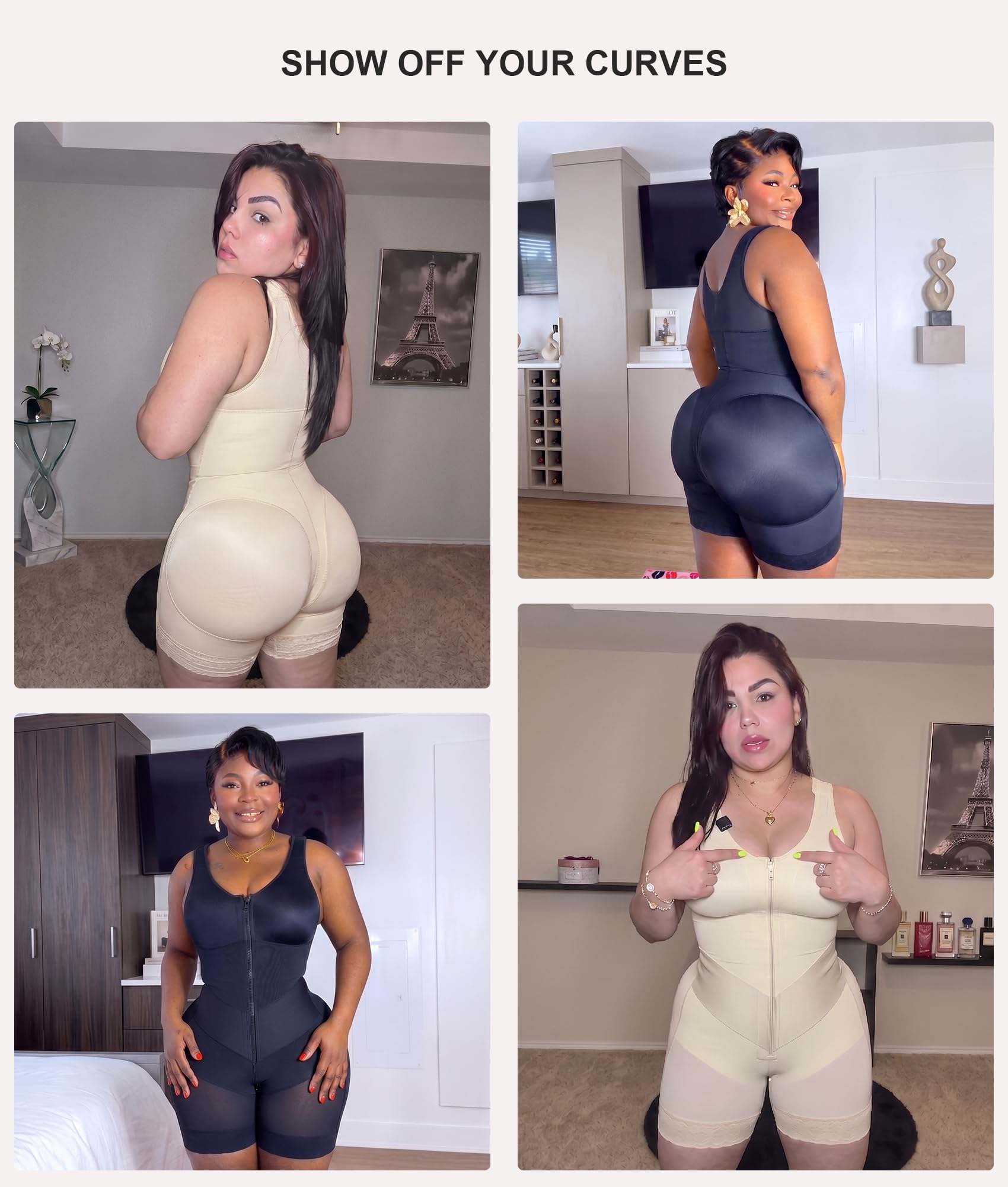 SHAPERX Faja Colombiana Body Moldeador Control Abdomen Levanta Glúteos | Control Abdomen V, Sin Aros, Cremallera y Ganchos, Tirantes Ajustables, Glúteos 3D, Antideslizante, Baño Fácil, Postparto