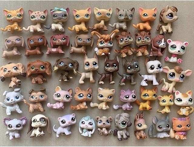 MINITOY LPS Toys (5 PCS Random Pets & 10 PCS Accessories ) LPS Collie Great Dane Cocker Spaniel Dachshund Shorthair Cat Husky Deer Puppy Kitty Rare Toy Figure Collectable Boys Girls Kids Gift Set