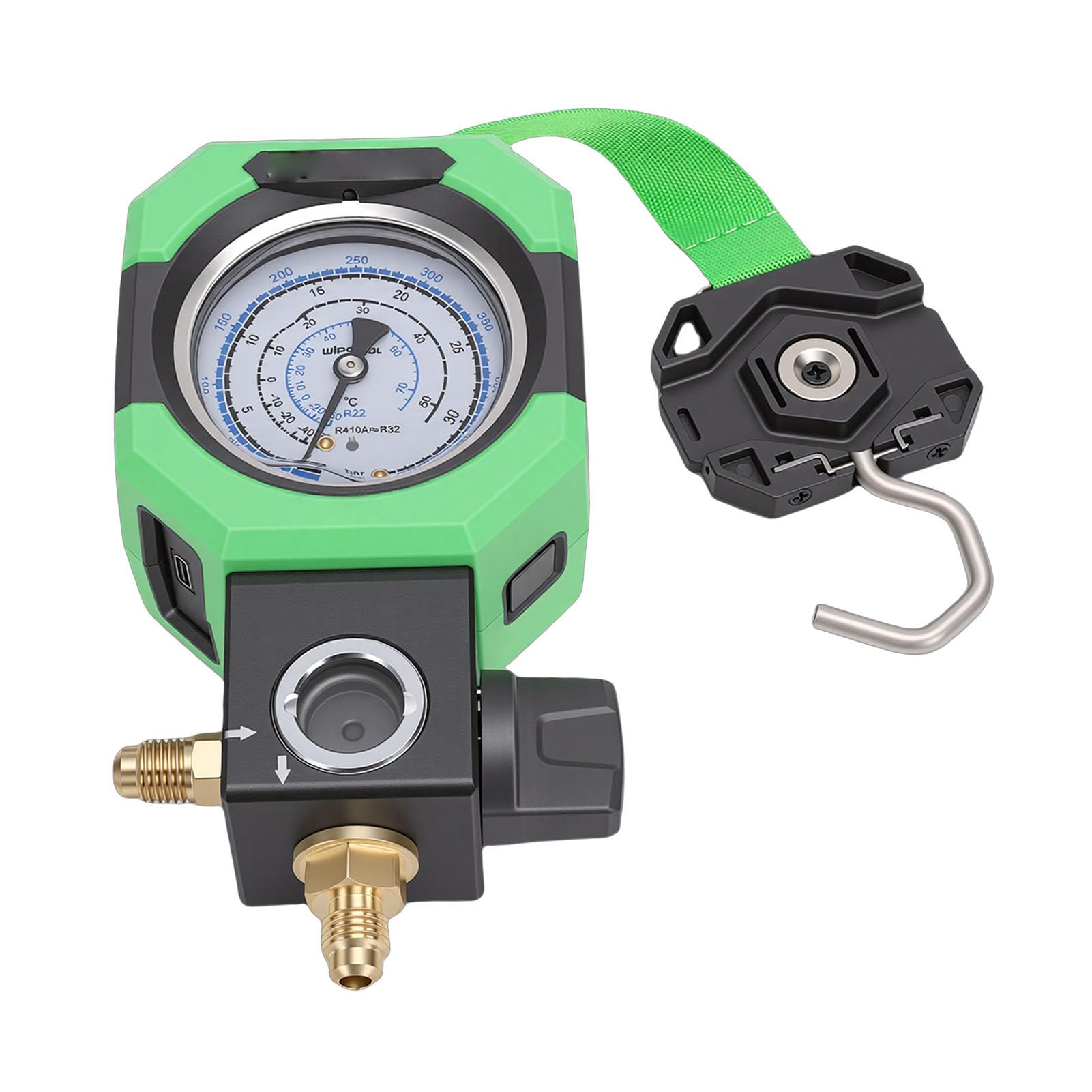 SEAFRONT HVAC Manometer Kältemitteldruckmesser 0-500 Psi for R410 R22 R32 | Metall-/Kunststoffgehäuse, , 1500 MAh , LED-Licht, 90° Aufhängebügel