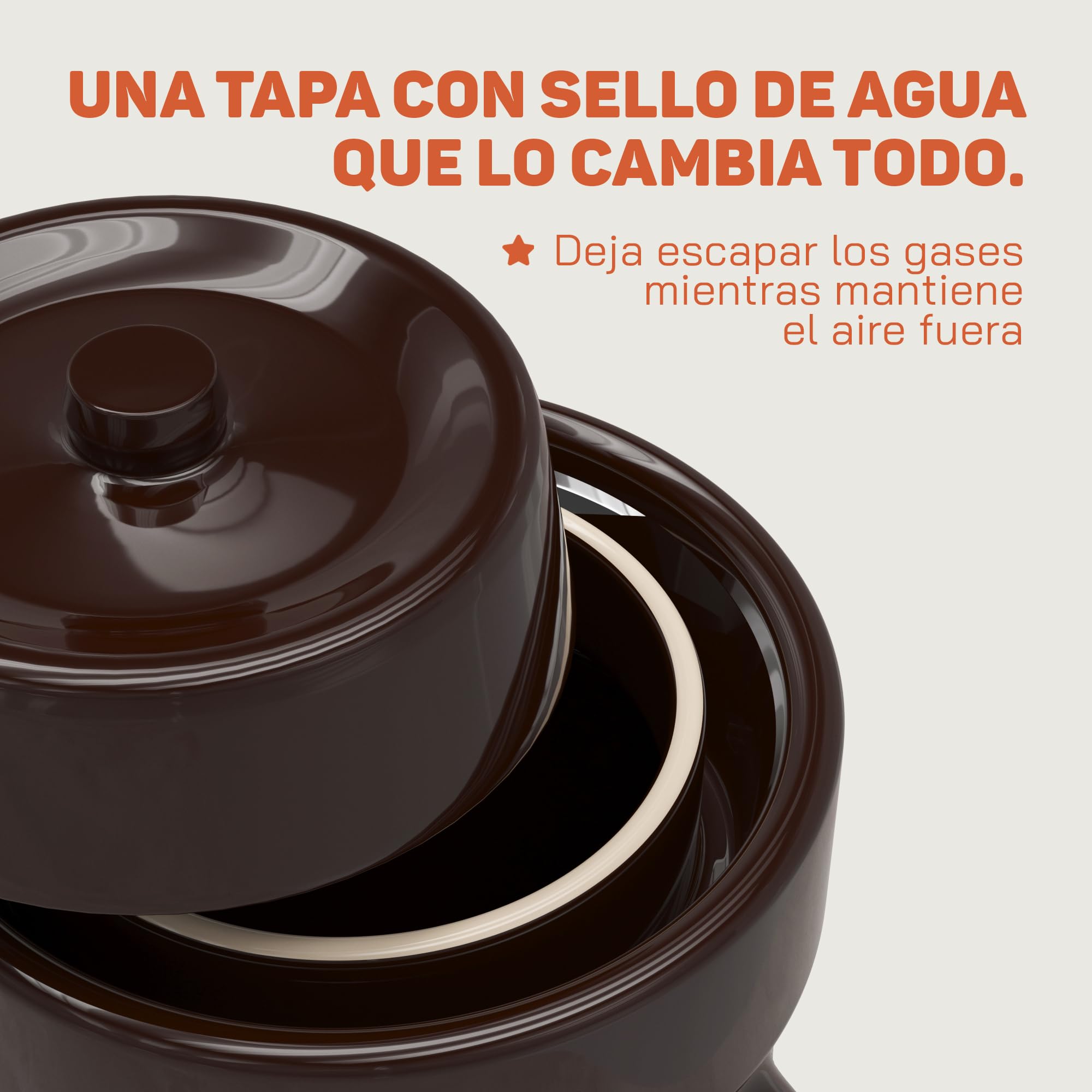 Kenley Bote de Fermentación de 4 Litros con Pesas, Tapa y Macerador | Olla de Gres para Fermentar o Encurtir Kimchi, Chucrut, Pepinillos, Verduras, Kombucha - Fermentador de Cerámica