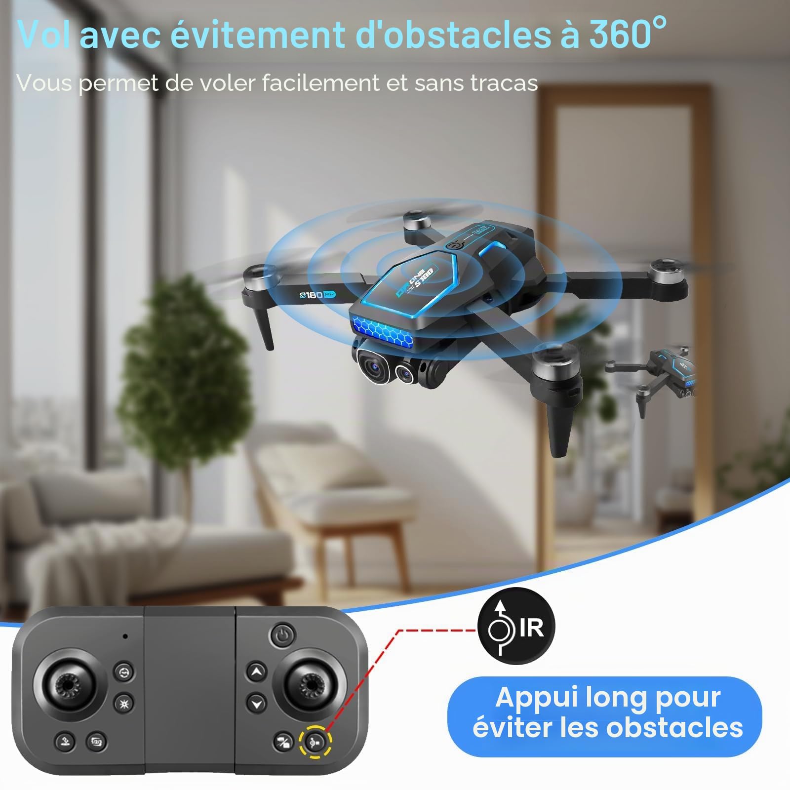 Drone Avec Caméra 4K Adulte,Moteur sans Balais,Avion Radiocommandé Avec 3 Caméras,Prendre une Photo avec un Geste,Caméras ESC,Maintien en Altitude,168 G,Cadeau Convient aux Enfants et aux Adultes
